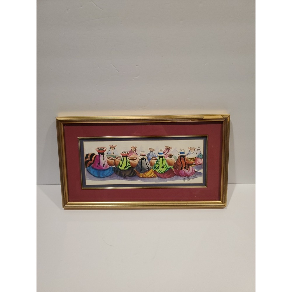 Peruvian Watercolor Painting - Leonardo Yepez - Cusco Folk Art - Frame Damged